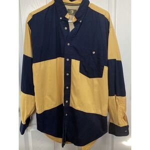 Duck Head Vintage Button Down Men Colorblock Shirt Navy/Yellow Long Sleeve Sz.M‎